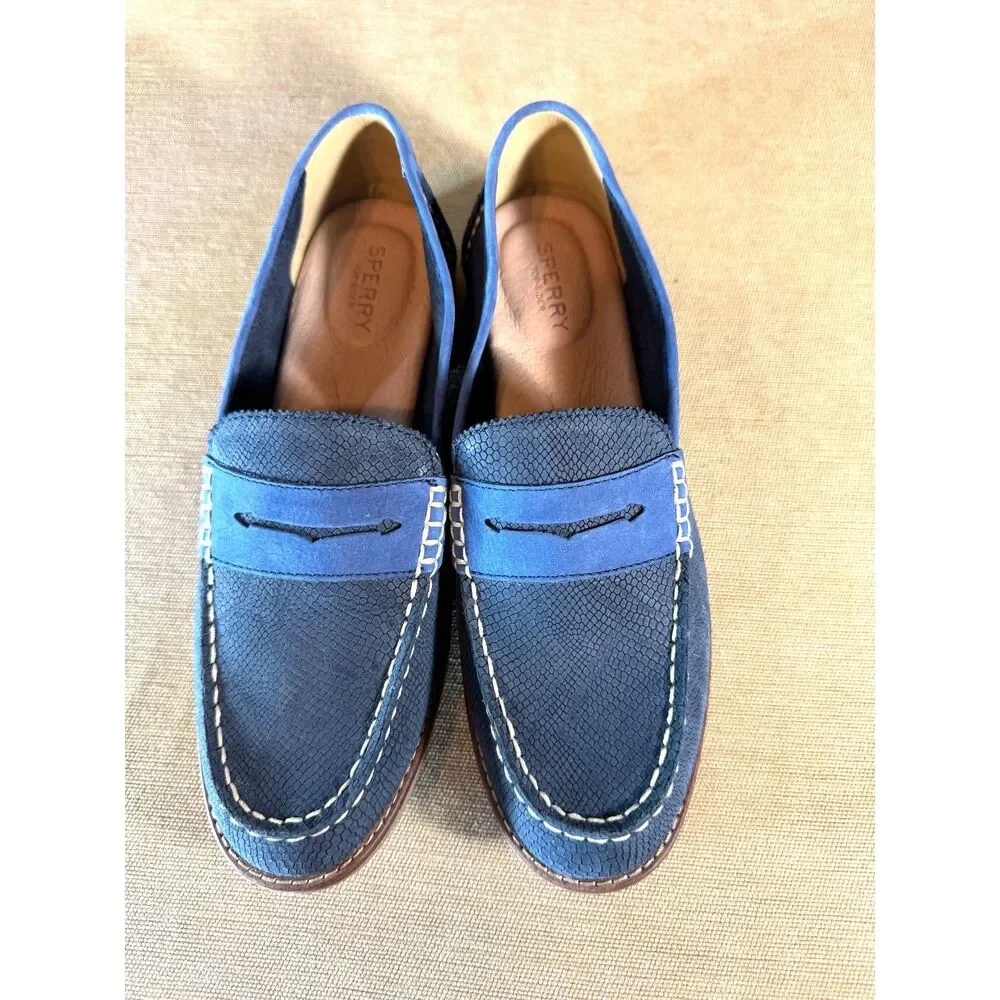 Navy Blue Sperry Top Sider Penny Loafers, Sz 9 Womens
